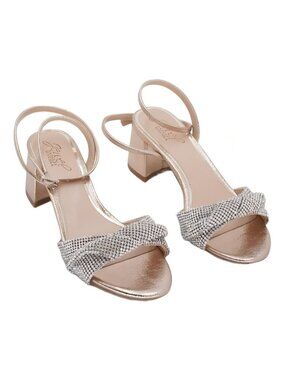 Jewel Badgley Mischka Ansley Metallic Mesh Block Heel Womens Size 6.5